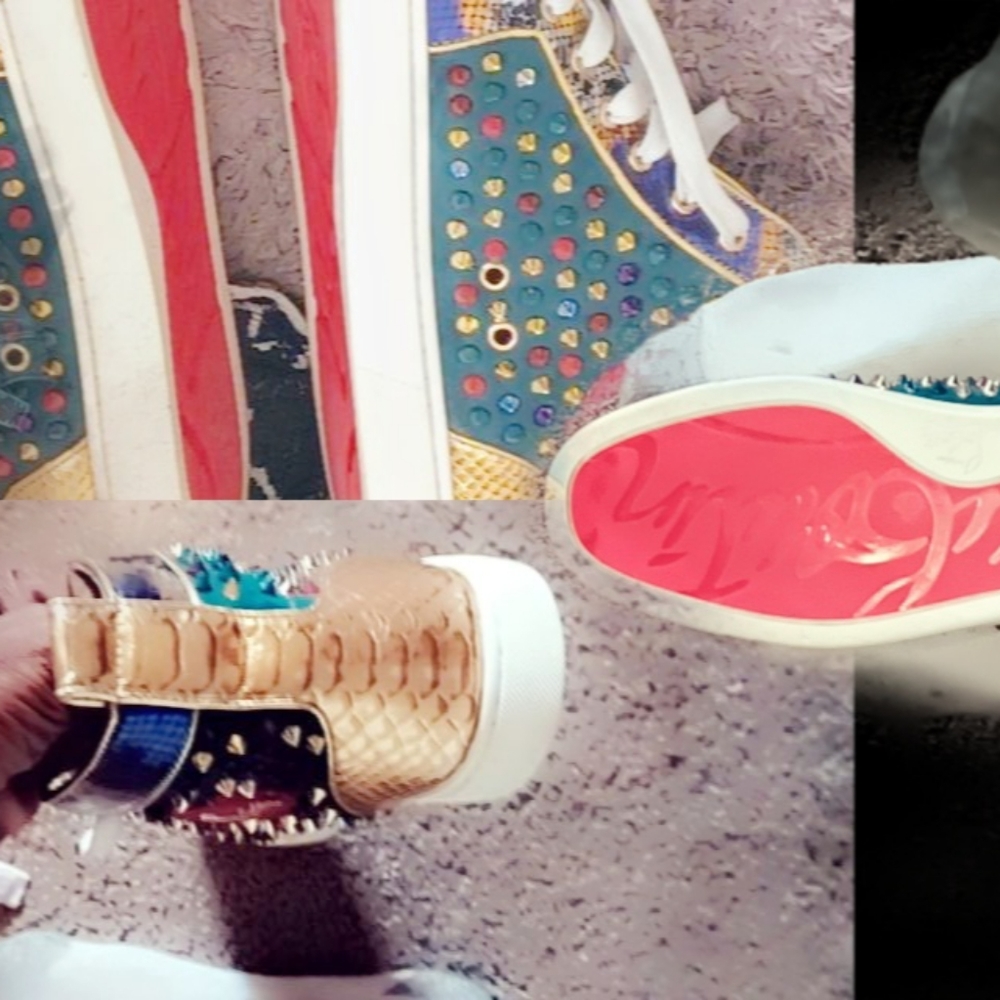 Christian Louboutin High Top Laminato Dino Spikes Yang Louis Muti-color  Size 10 - Picture 6 of 16